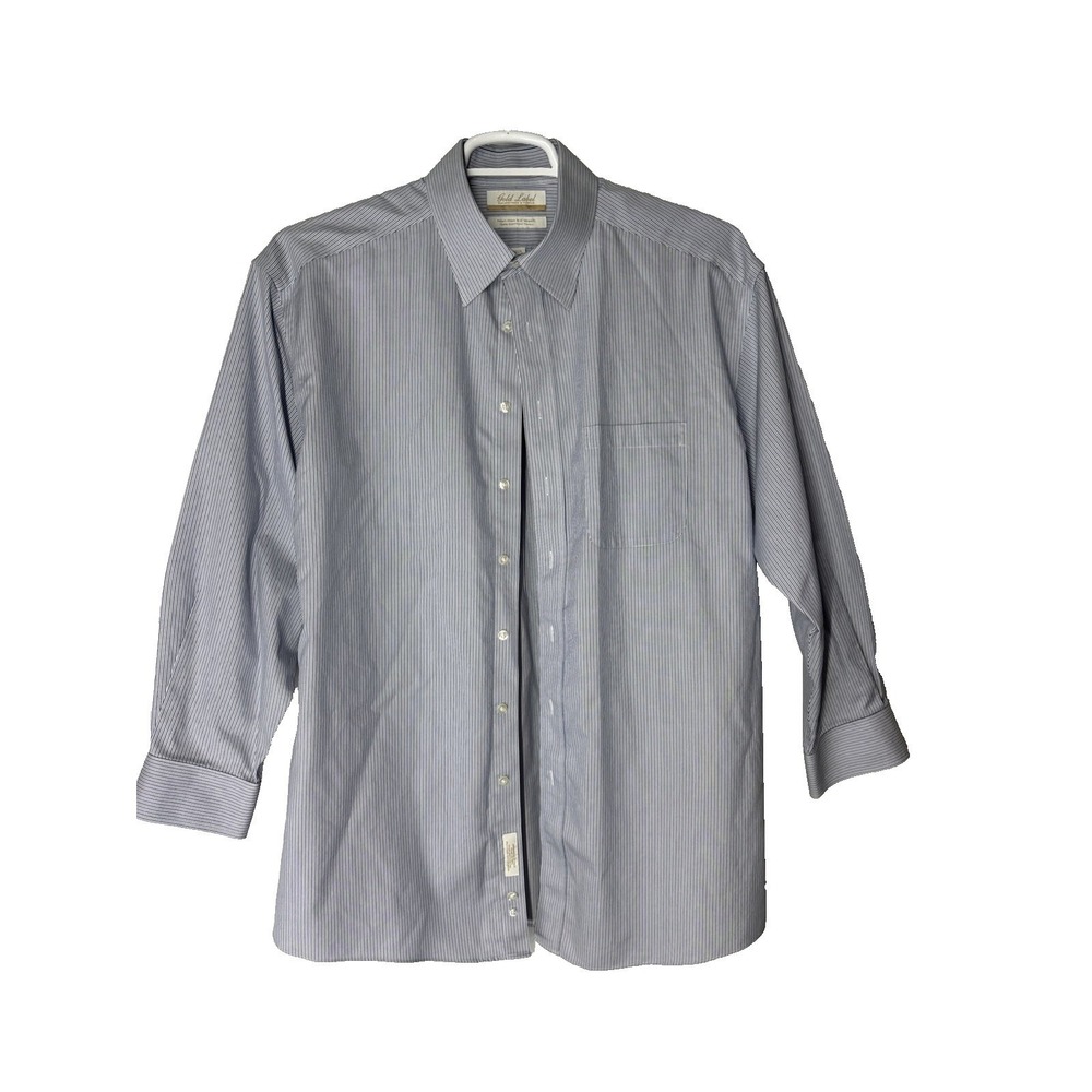 Roundtree & Yorke Gold Label Dress Shirt Mens 16 1/2 33 Blue Stripe Non Iron